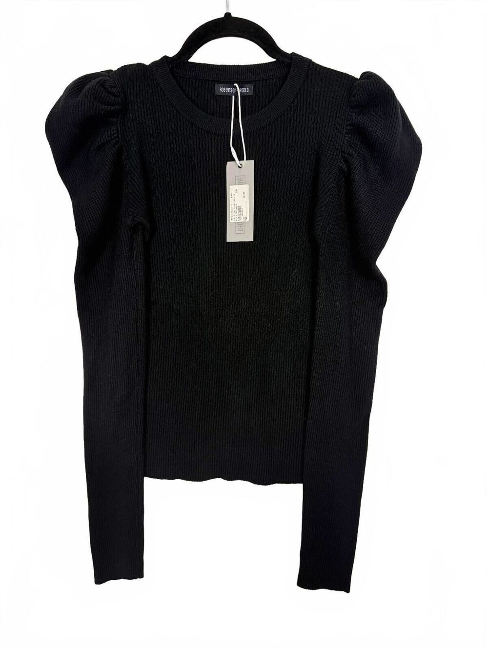 Robertson and Rodeo Black Puff Sleeve Ribbed Knit Sweater Top NWT Size S/M